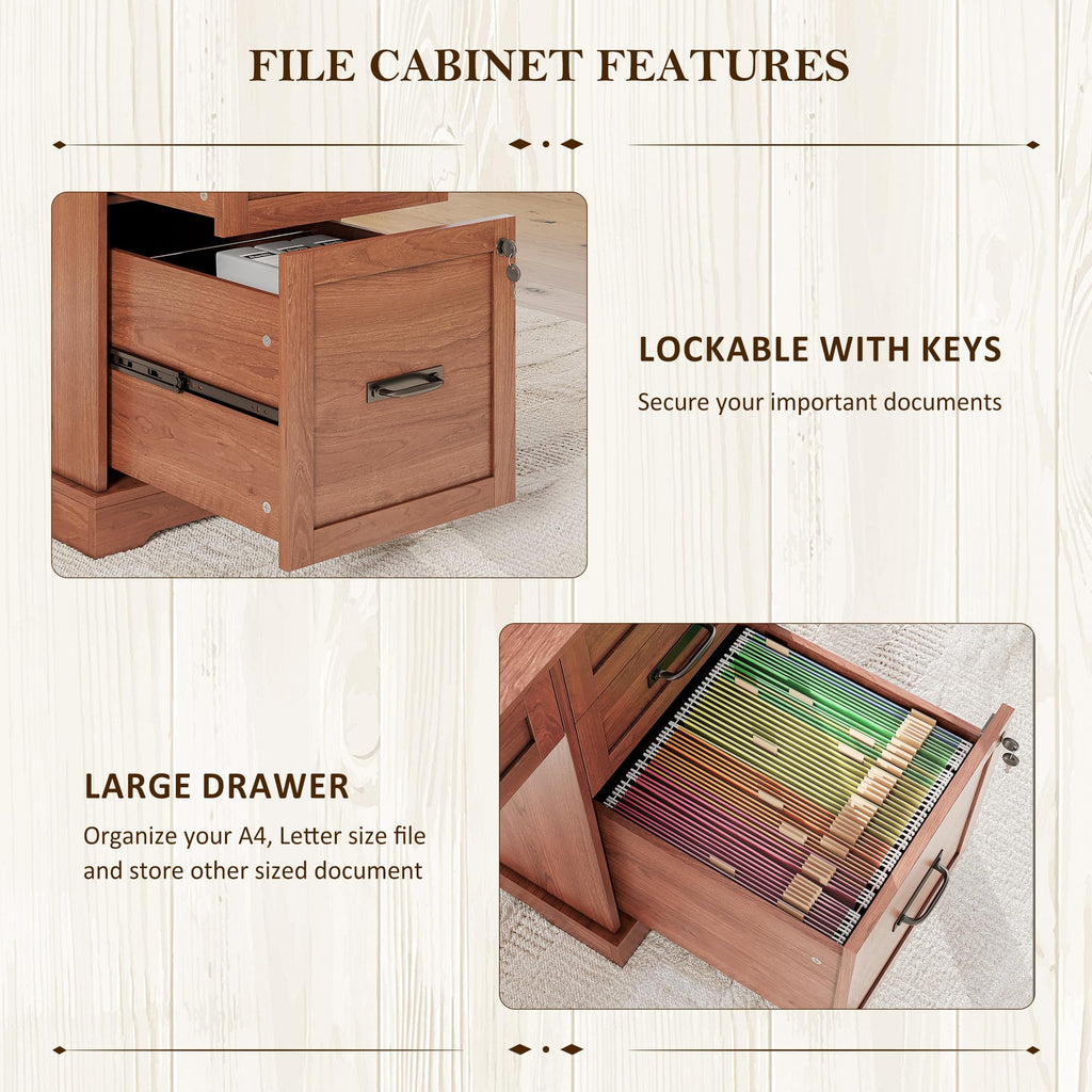 Whalefall: 55" Farmhouse Executive Desk with Drawers & Charging Station