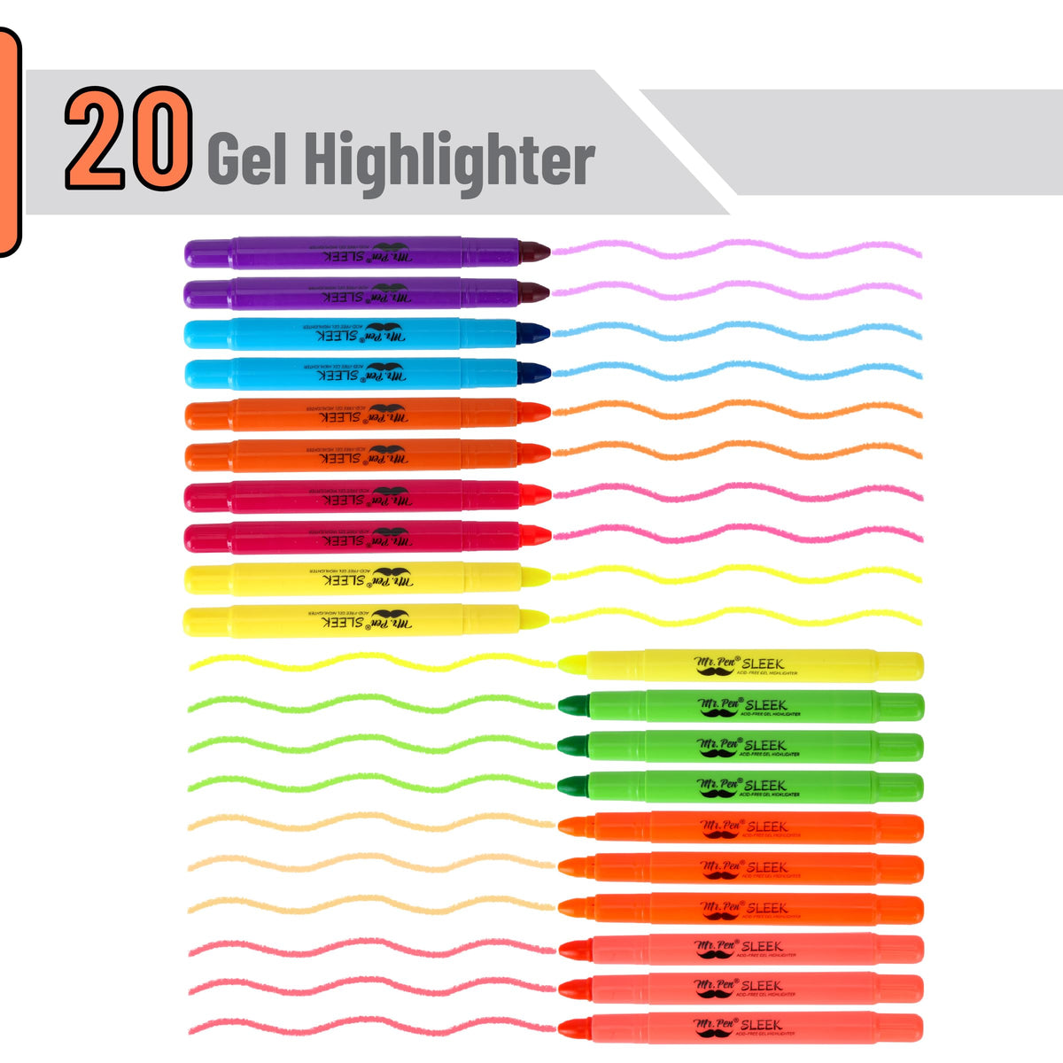 Mr. Pen- No Bleed Gel Highlighters, Vibrant Colors, 8 Pack
