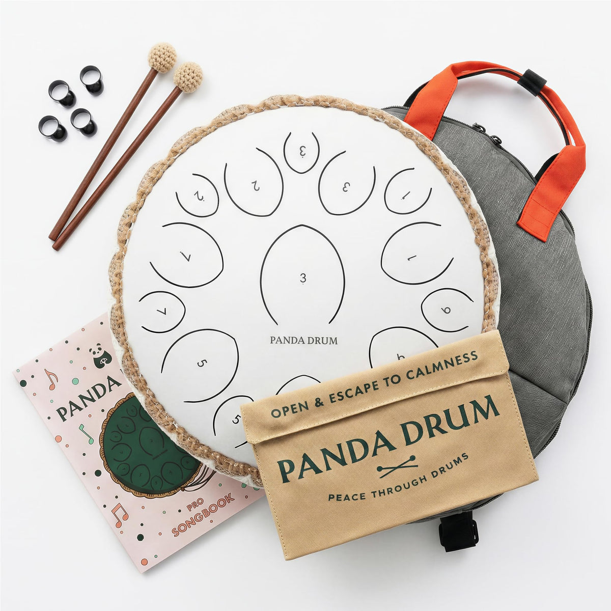 Panda Drum Pro 15" Steel Tongue Drum — 15-Note Hand Pan with Accessories