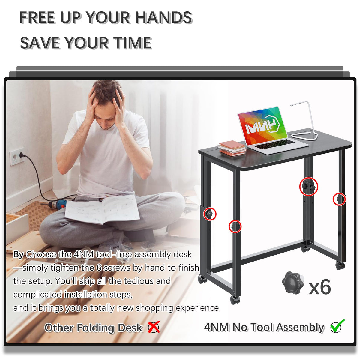 4NM 27.5-Inch Folding Student Desk with Wheels