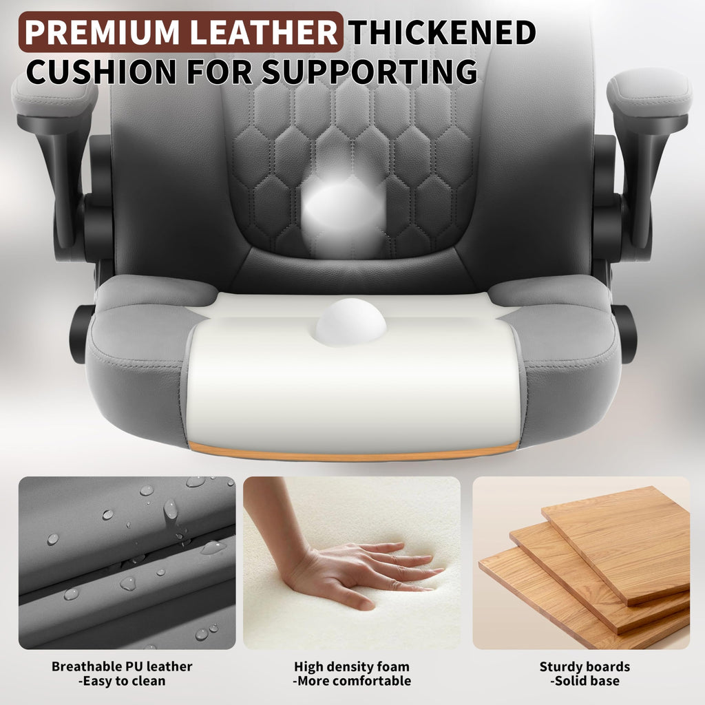 Leather Office Chair Swivel Lumbar Support for Short People Black