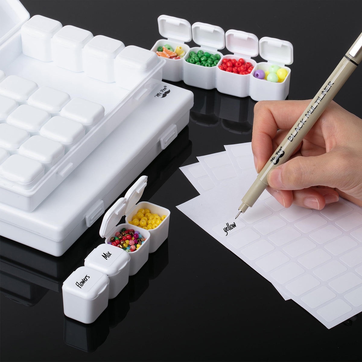Mr. Pen- Bead Storage Containers, 28 Grids, 2 Pack, Clear White