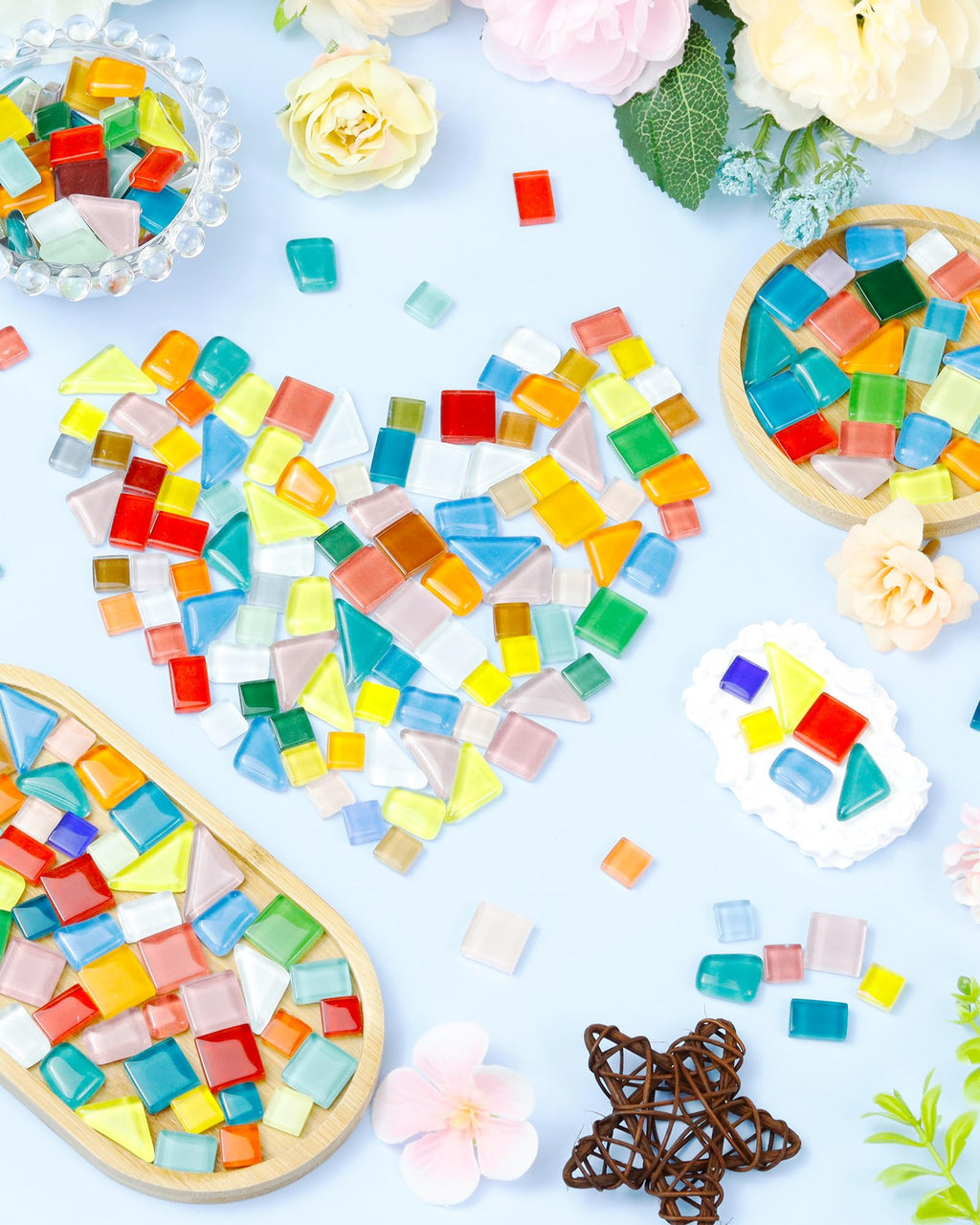 FIVEIZERO 420g Mosaic Tiles, 280Pcs Glass Mosaic Kits for Crafts