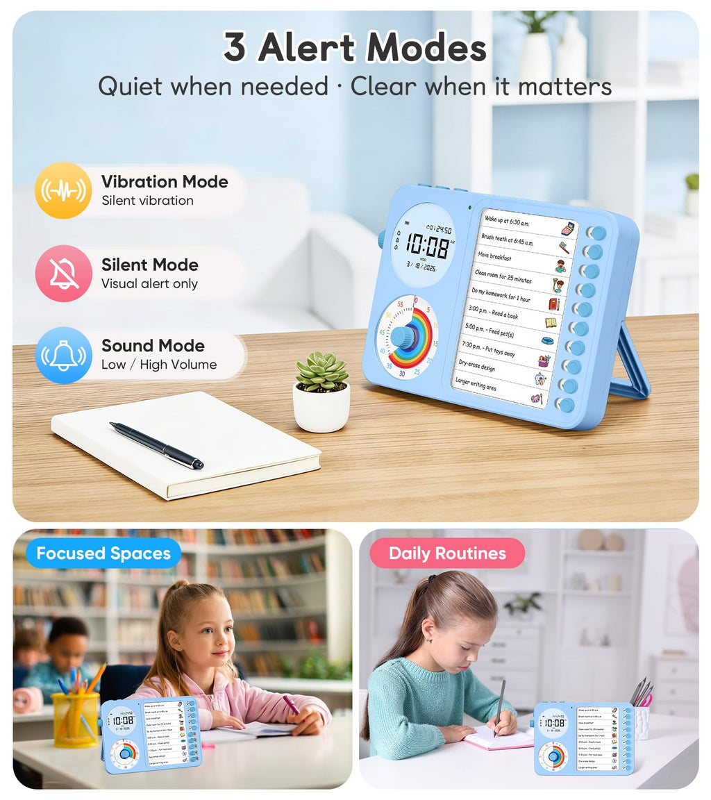 3-in-1 Visual Timer & ADHD Tool for Kids – ADHD Task Timer for Adults with Visual Schedule, Chore Chart & Planning Board for Home, School, Classroom, Work (White)
