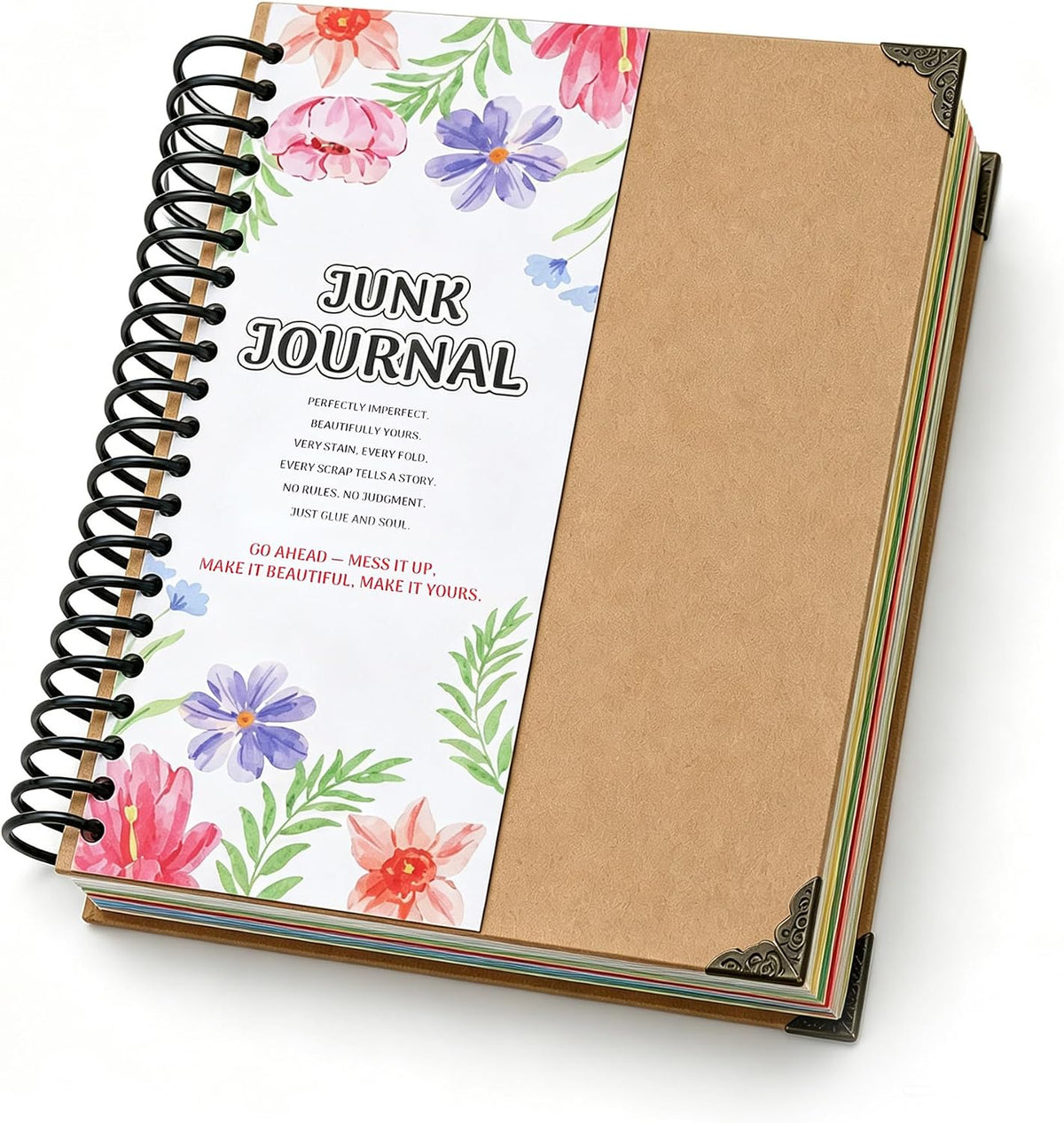 Handmade Junk Journal – Spiral Scrapbook Journal with 100 Mixed Media Sheets | 7.1×8.6", Chipboard Hardcover