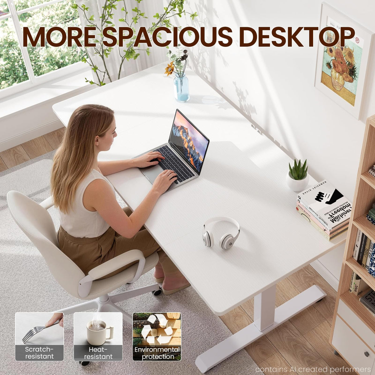 Veken 63"x28" Wider Large Standing Desk, Electric Height Adjustable, Brown
