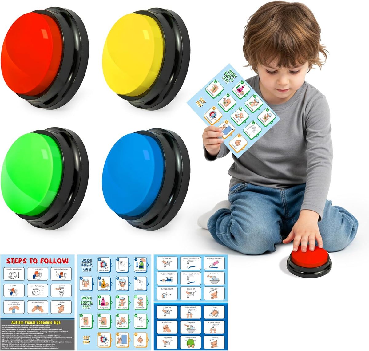 Autism Life Routine Chart with Speech Buttons-4Pcs Communication Aids