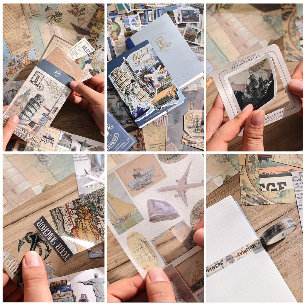 emmoolife 348 Pcs Scrapbooking Supplies Kit, Vintage Aesthetic Scrapbook Kit for Bullet Junk Journal, Stationery, A6 Grid Notebook, DIY Journaling Supplies, Birthday Craft Gift for Teen Girl Women