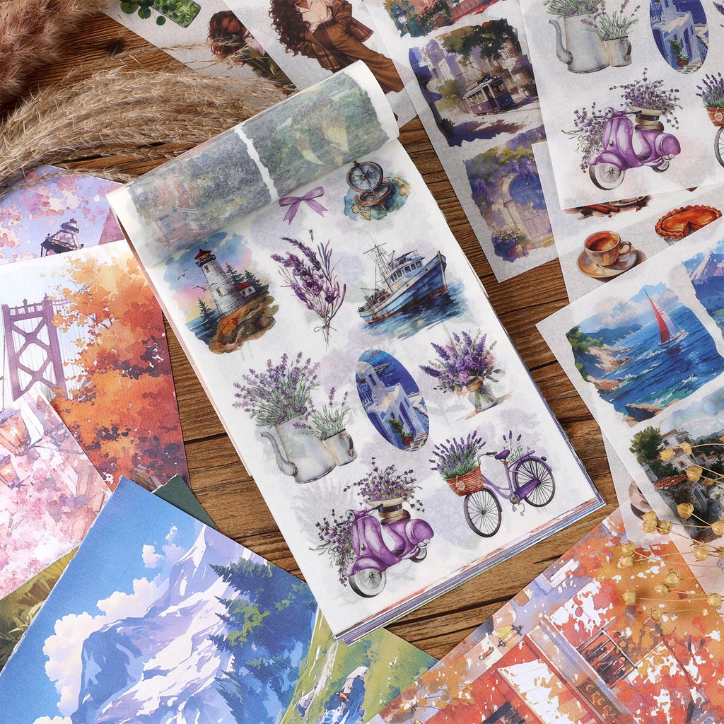 Scrapbook Stickers - 300 Pre-Cut Washi Stickers & 20 Scrapbook Papers for Travel Journaling