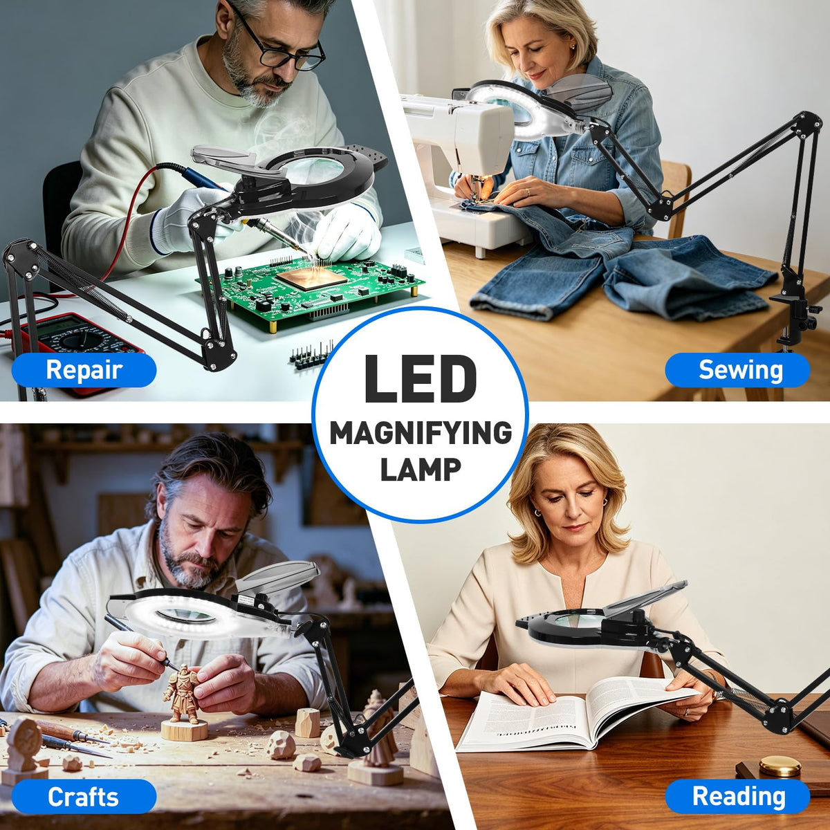 KIRKAS LED Magnifying Lamp with Clamp, 2,200 Lumens Dimmable 28in 12X