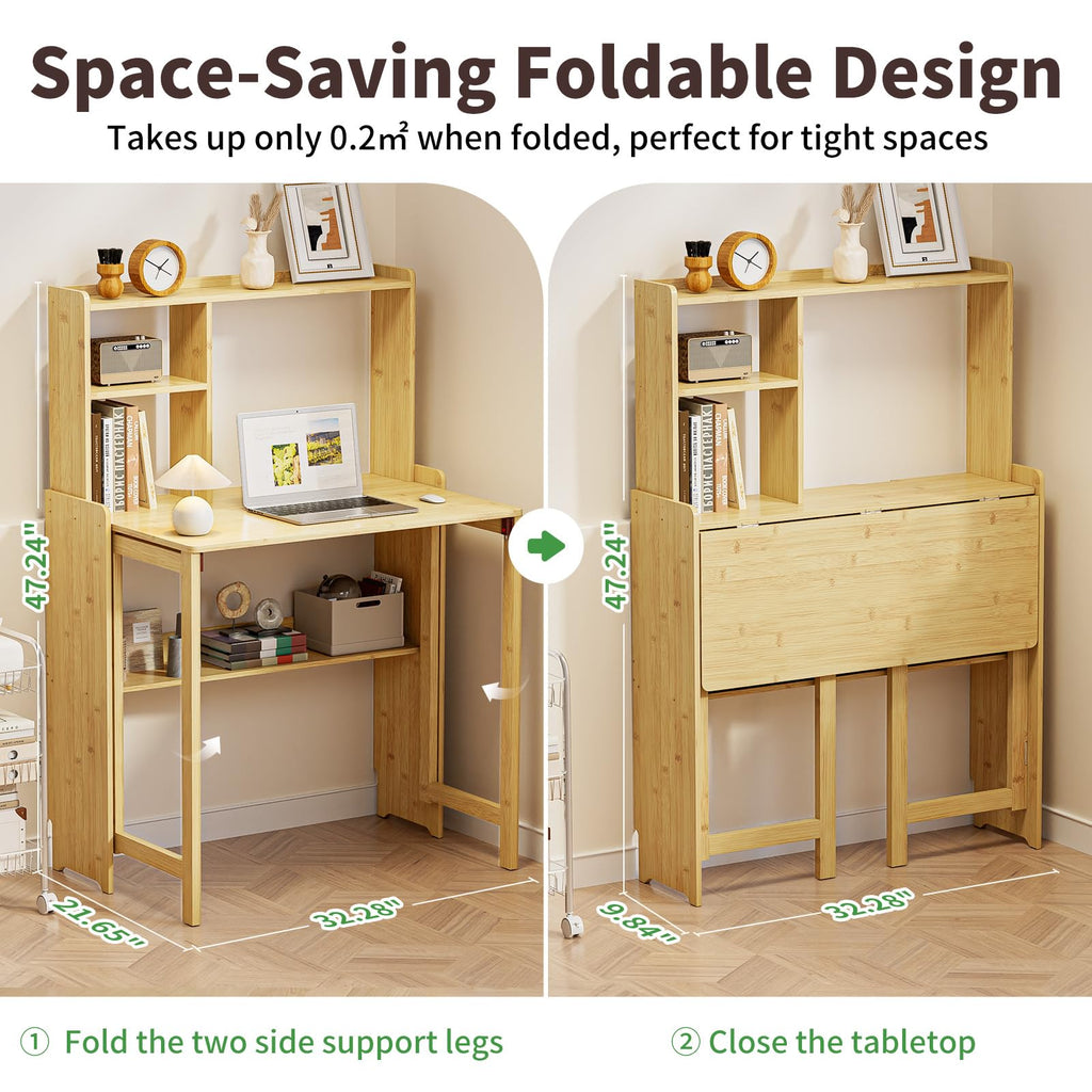 Dezyfurni Bamboo Folding Student Desk with Storage