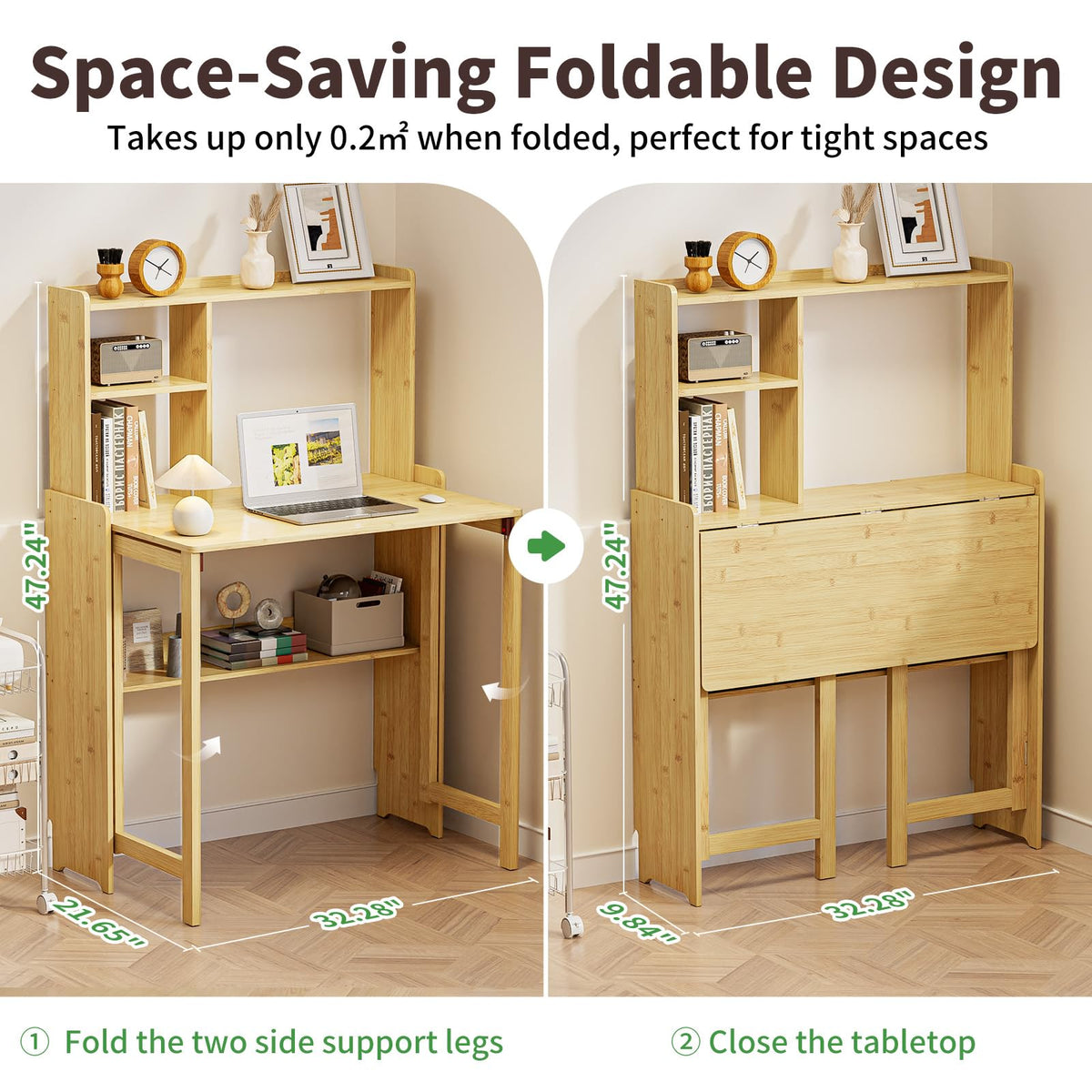 Dezyfurni Bamboo Folding Student Desk with Storage
