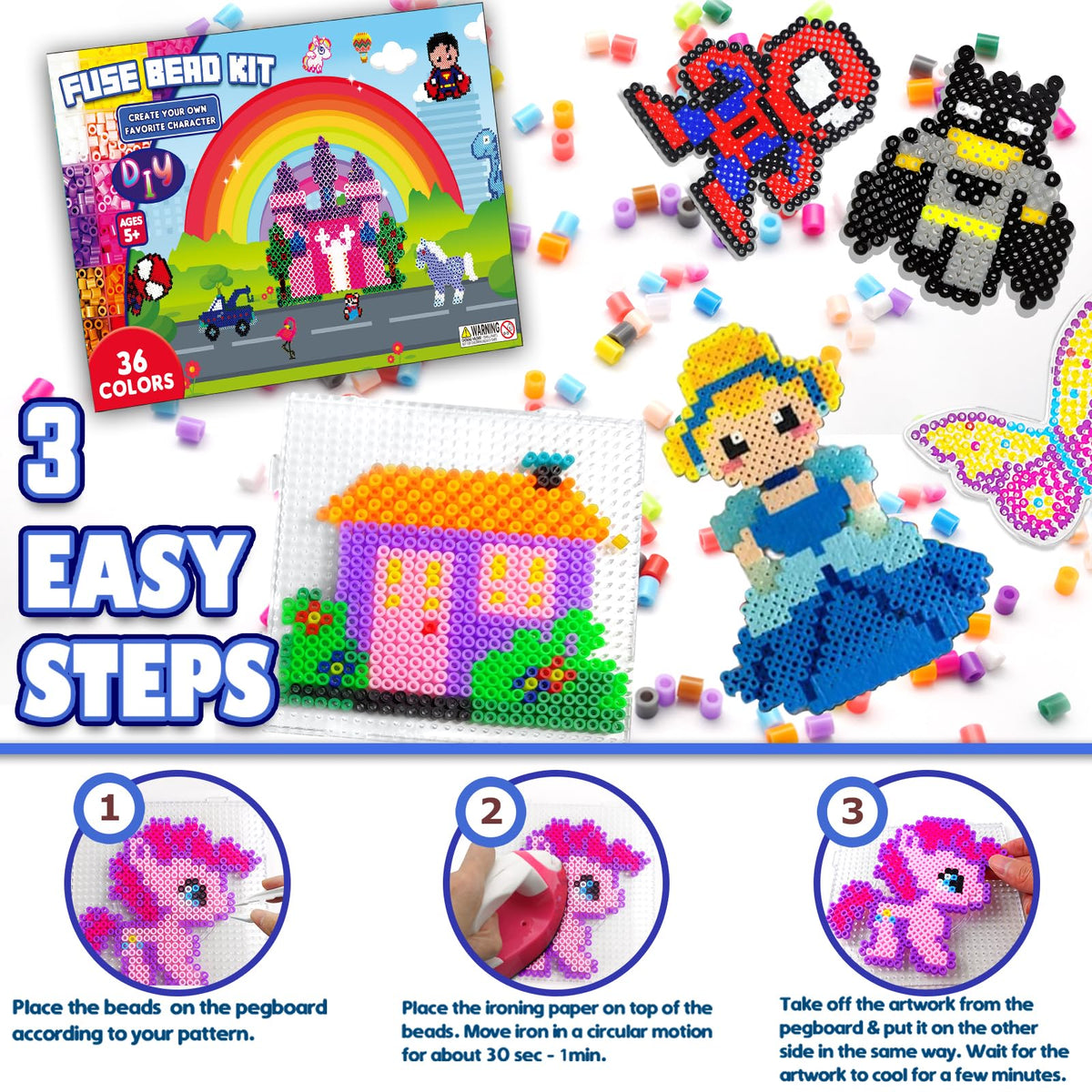 23000 5mm Fuse Beads Kit for Craft Gifts - 22 Colors | 106 Patterns