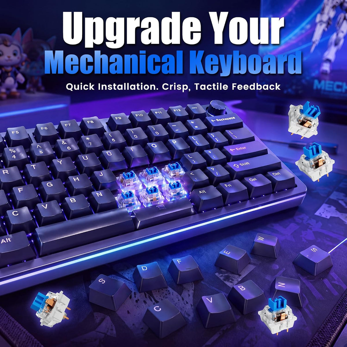 50PCS Keyboard Clickers for 3D Prints, Blue Mechanical Keyboard Switches