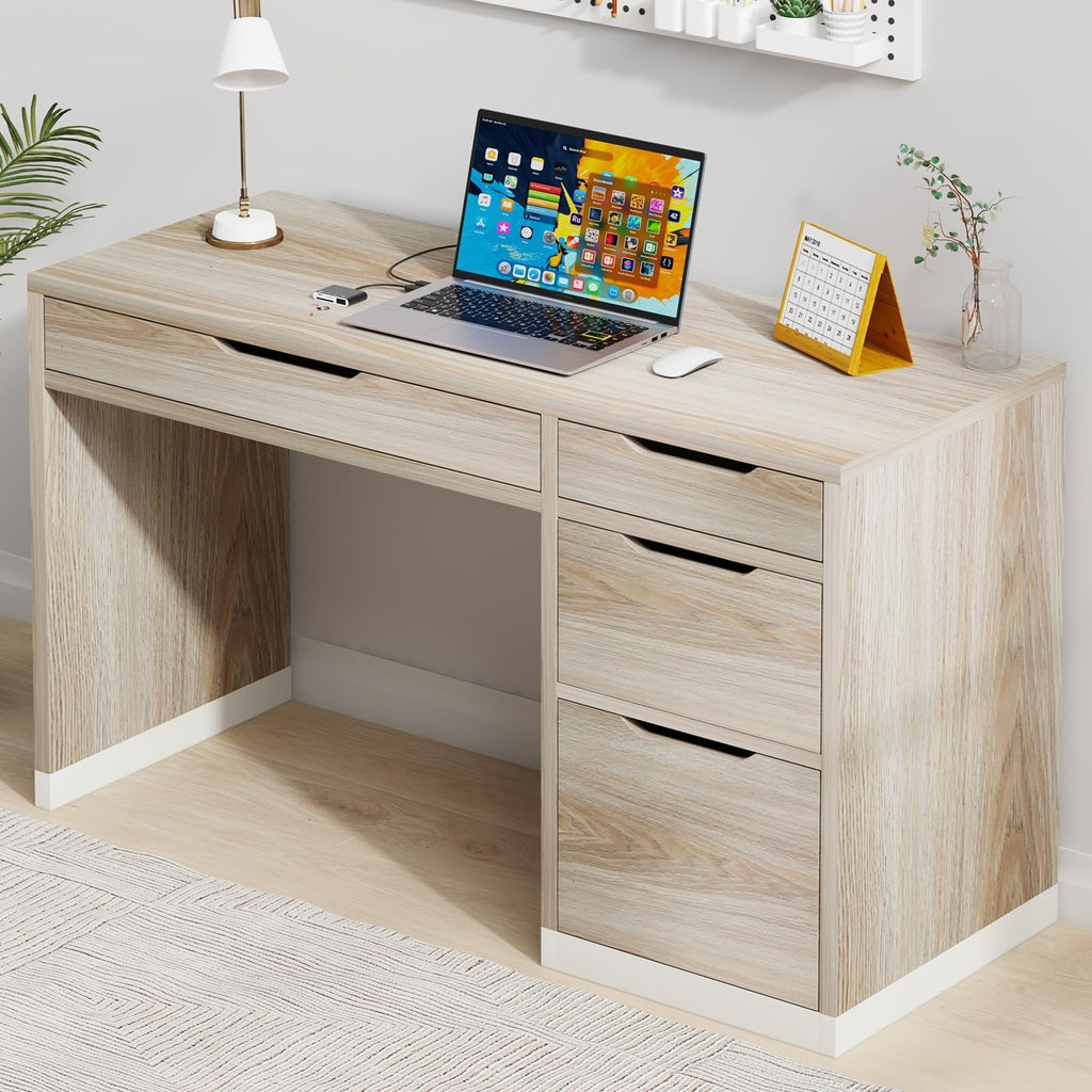 MaverickFurni White Desk with Drawers, 48 Inch Small Computer Desk