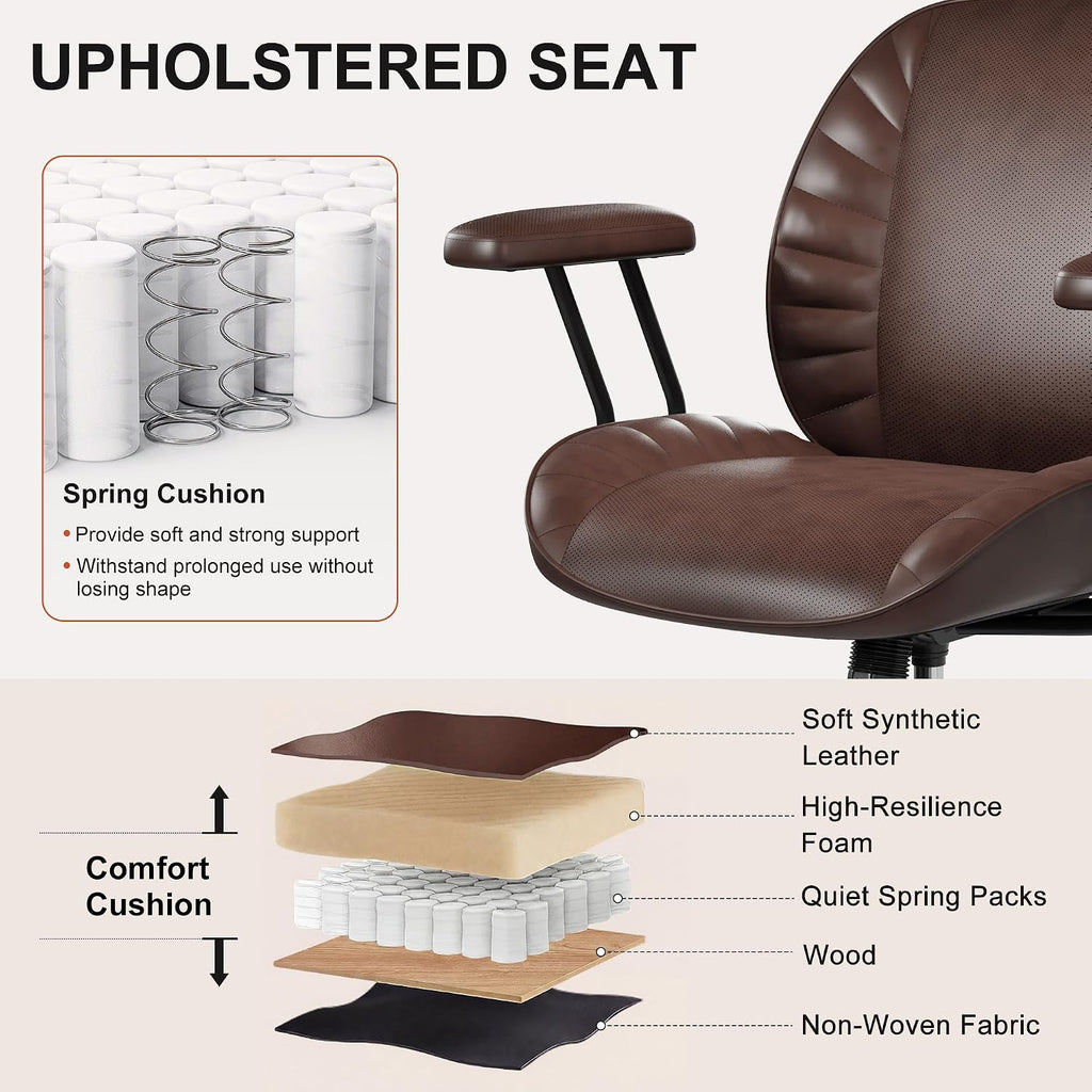 BFZ Leather Home Office Desk Chair with Lumbar Support, Brown