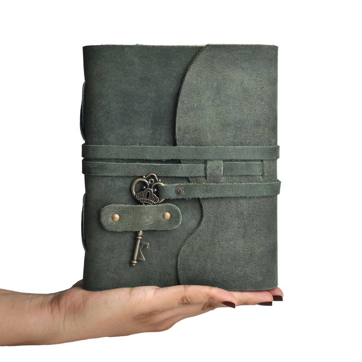 LEATHER VILLAGE Vintage Leather Journal Key Lock, Teal 6x4.