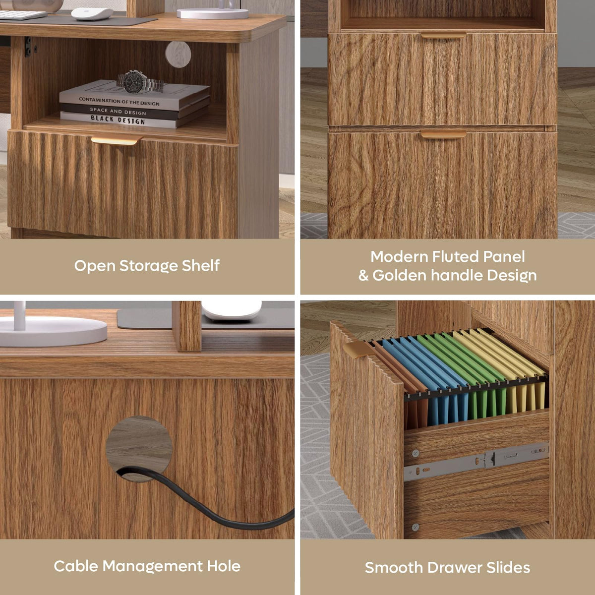 Bestier: 55" L-Shaped Student Study Desk with Manual Lift Top, USB Charging & File Drawer