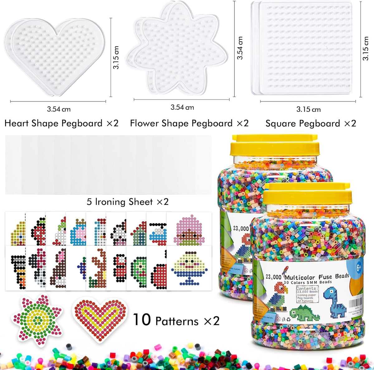 INSCRAFT 2 Buckets of Fuse Beads, 46,000 pcs 5mm Iron Beads for Kids Crafts, 30 Colors with 6 Pegboards, 10 Ironing Paper, 20 Patterns, Gifts for Birthday Christmas, Multicolor Refill Kit