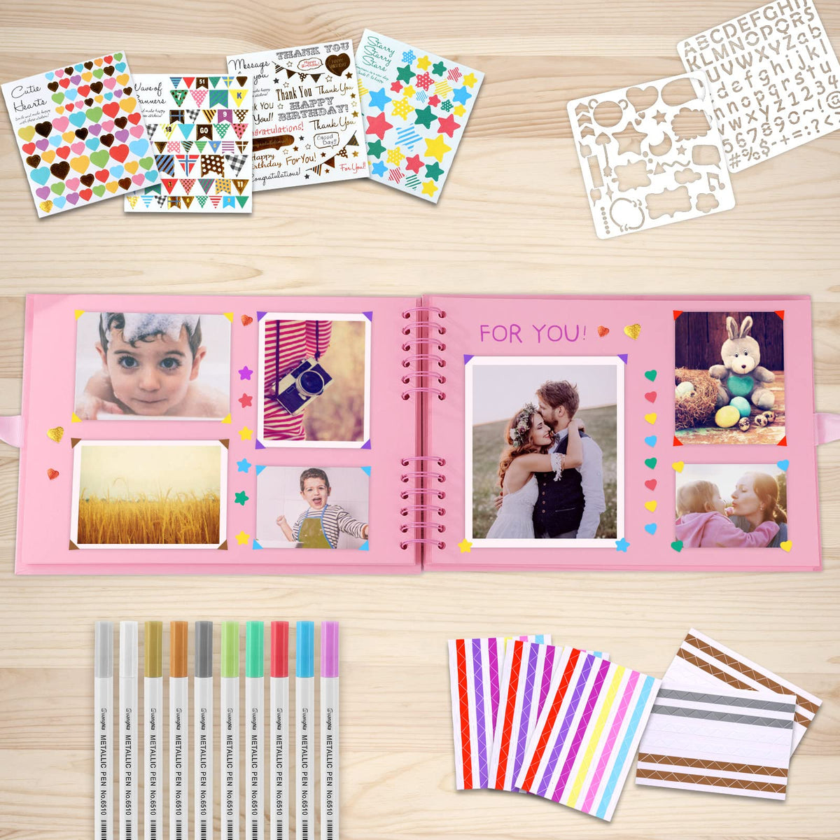 Gotideal 80 Pages Scrapbook Album with 10 Metallic Markers, Black