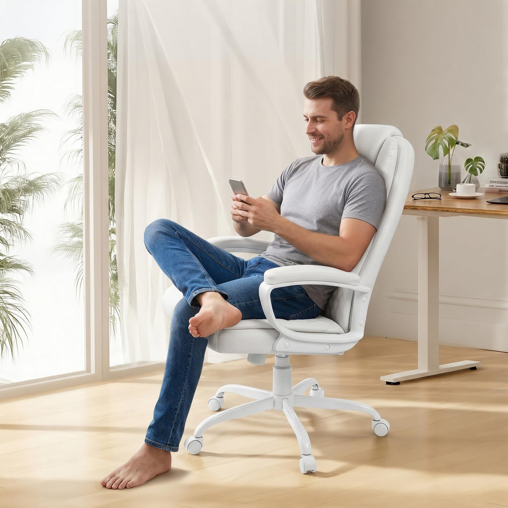 Office Chair, High Back Ergonomic Home Office Desk Chairs with Lumbar Support, Adjustable Big and Tall Computer Chair, 360° Swivel, PU Leather, Brown