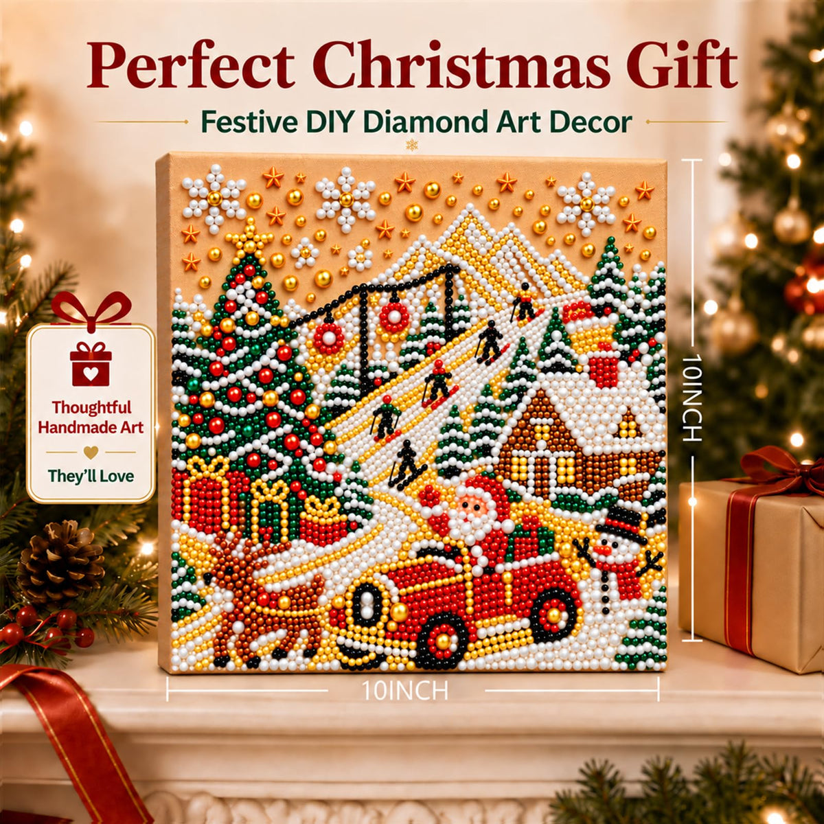 6 PCS DIY Pearl Diamond Art Kits for Adults, Wooden Christmas Ornaments
