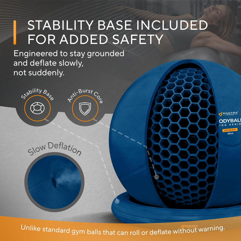 Yoga Ball Chair for Office Desk with Base - Ergonomic Balance & Stability Exercise Ball Seat for Adults - Active Sitting for Posture, Core & Back Pain Relief, Home Gym, Therapy, Pump