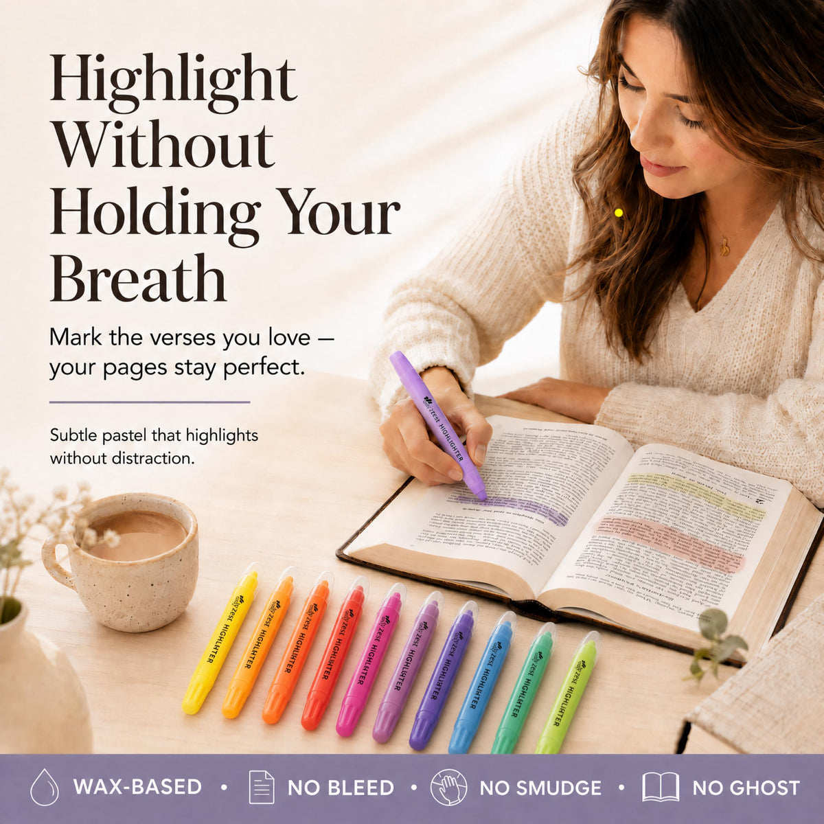 10 Pack Bible Safe Highlighters - Pastel Color, Wax Highlighters