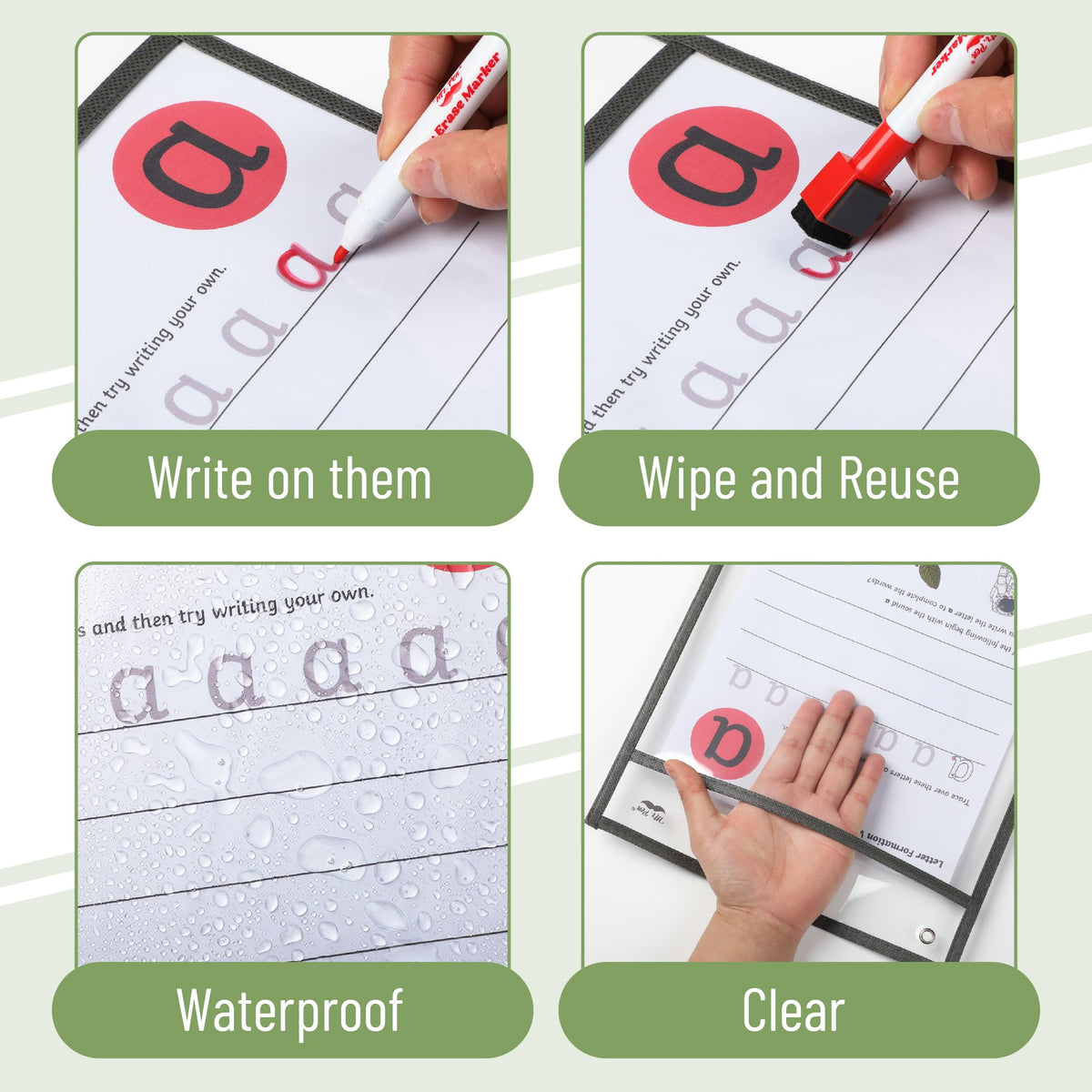 Mr. Pen- Reusable Dry Erase Pocket Sleeves, 10" x 14", 6 Pack, Colorful
