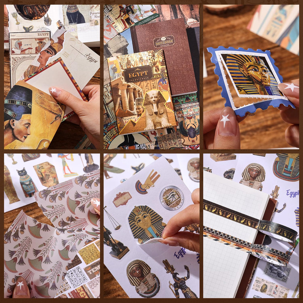 emmoolife 348 Pcs Scrapbooking Supplies Kit, Vintage Aesthetic Scrapbook Kit for Bullet Junk Journal, Stationery, A6 Grid Notebook, DIY Journaling Supplies, Birthday Craft Gift for Teen Girl Women