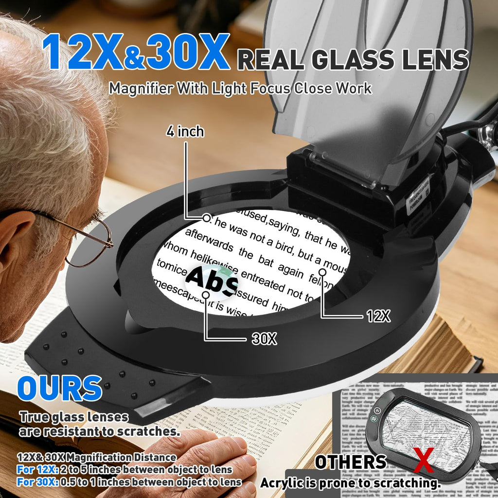 KIRKAS LED Magnifying Lamp with Clamp, 2,200 Lumens Dimmable 28in 12X