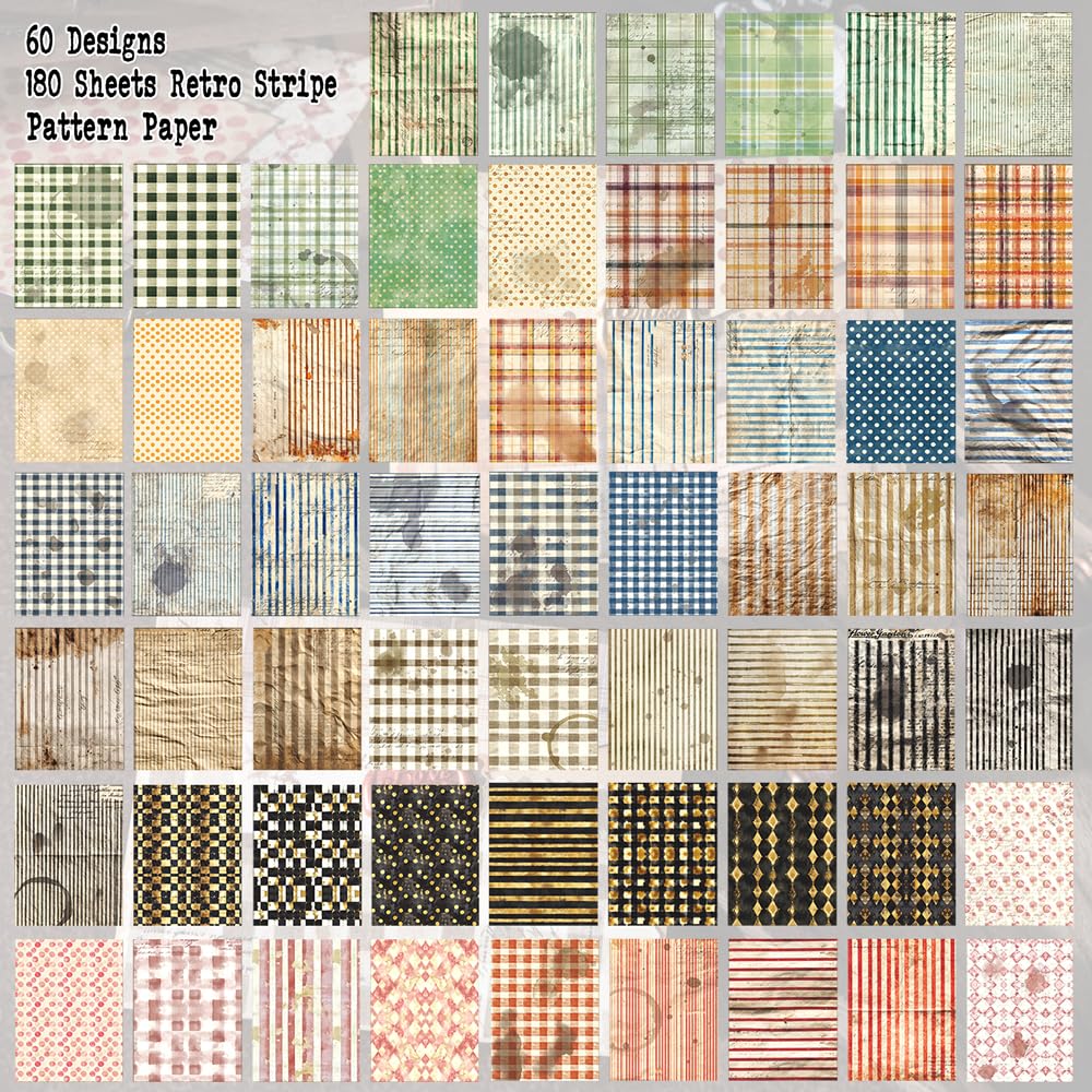 180 Sheets Vintage Scrapbook Paper, Journaling Scrapbooking Supplies, Antique Aged Looking Background Paper for Junk Journals Card Making Mixed Media Decoupage