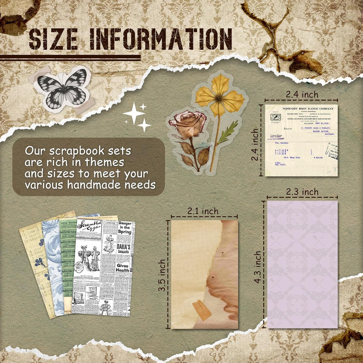 slapaflife 450 PCS Vintage Scrapbook Supplies Junk Journal Supplies, Scrapbook Supplies Kit Include Flowers for Scrapbooking, Planner, Craft Supplies
