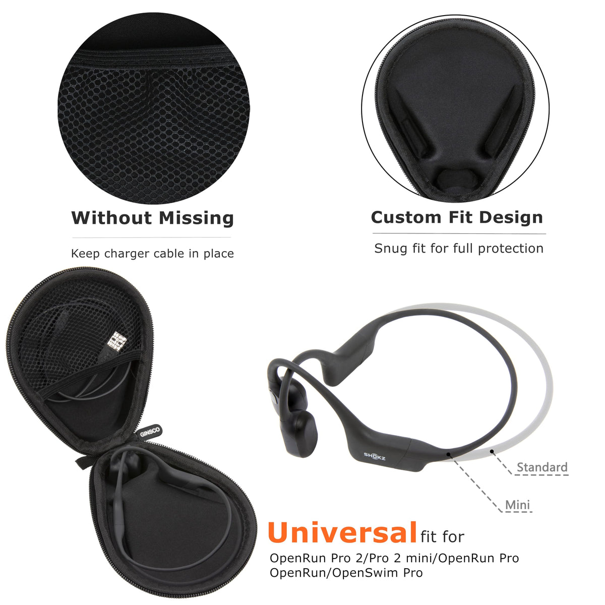 Ginsco Universal Bone Conduction Headphones Case Compatible with SHOKZ New OpenRun Pro 2/Pro 2 Mini/OpenRun/OpenSwim Open-Ear Sport Headphones, Compatible with CXK/Raycon/BAICLUD/MRYTKY (Green)