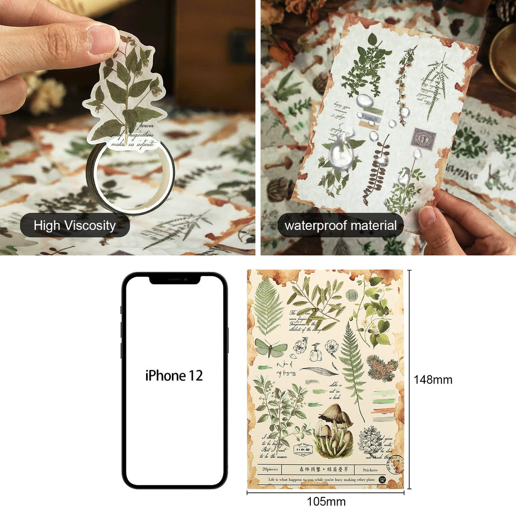 Dizdkizd Nature Botanical Stickers for Journaling, Ephemera Sticker Book, Translucent Washi Sticker for Scrapbooking - 20 Sheets (200 Pieces)