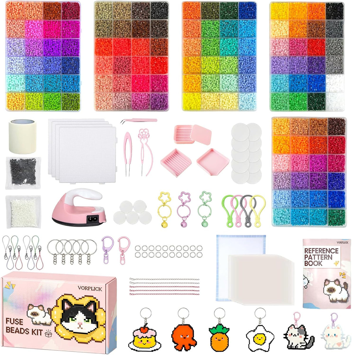 Fuse Beads Kit, 120 Colors, 62,000 2.6mm Mini Beads with Built-in Iron