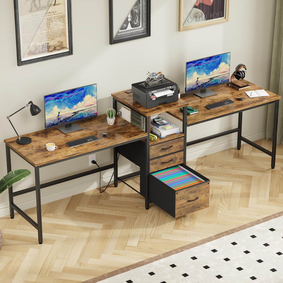 GYIIYUO 93-Inch Two-Student Desk with Drawers