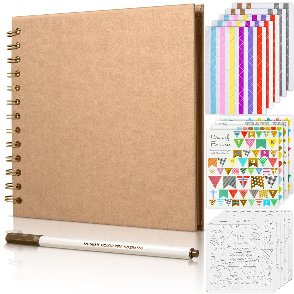 Gotideal 80 Pages Scrapbook Album with 10 Metallic Markers, Black
