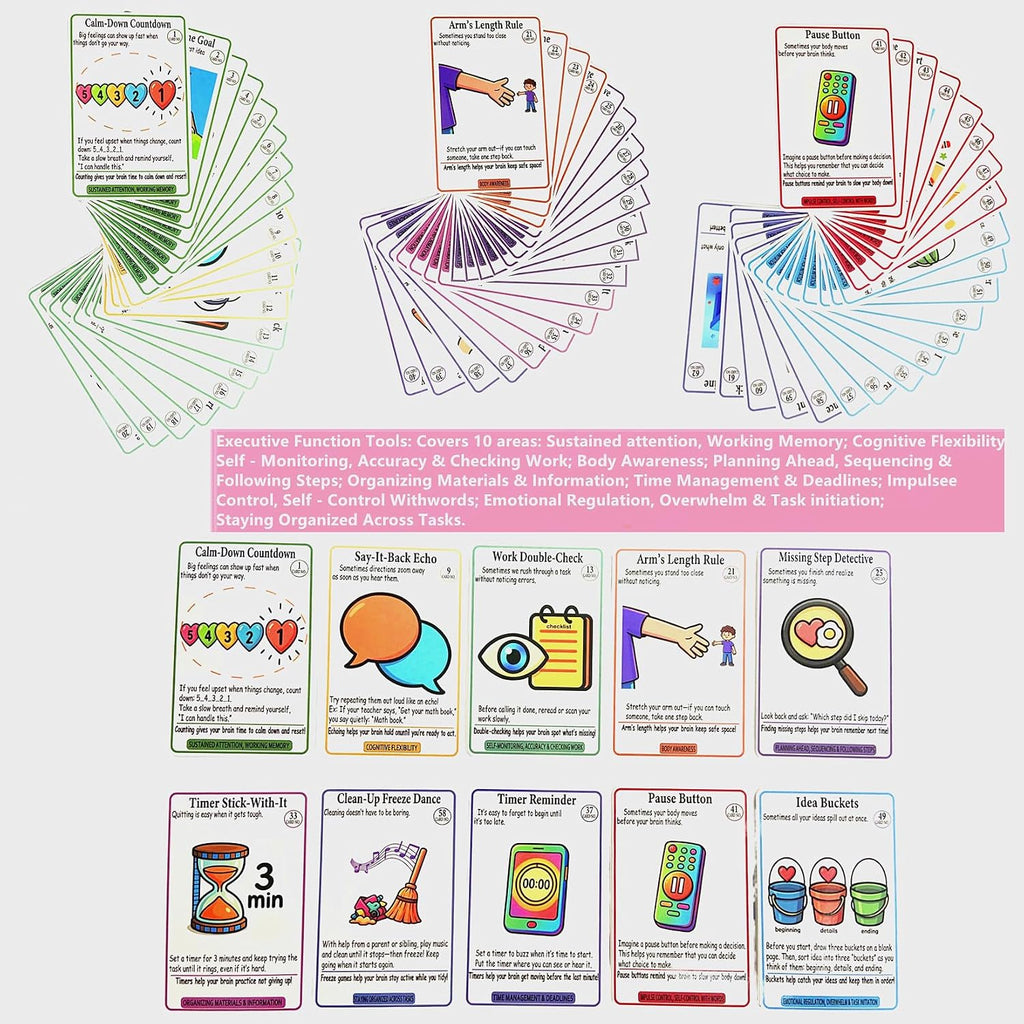 ADHD Coping Skills Cards for Kids, Teens & Adults, 63 Pcs/Set, Ages 5+