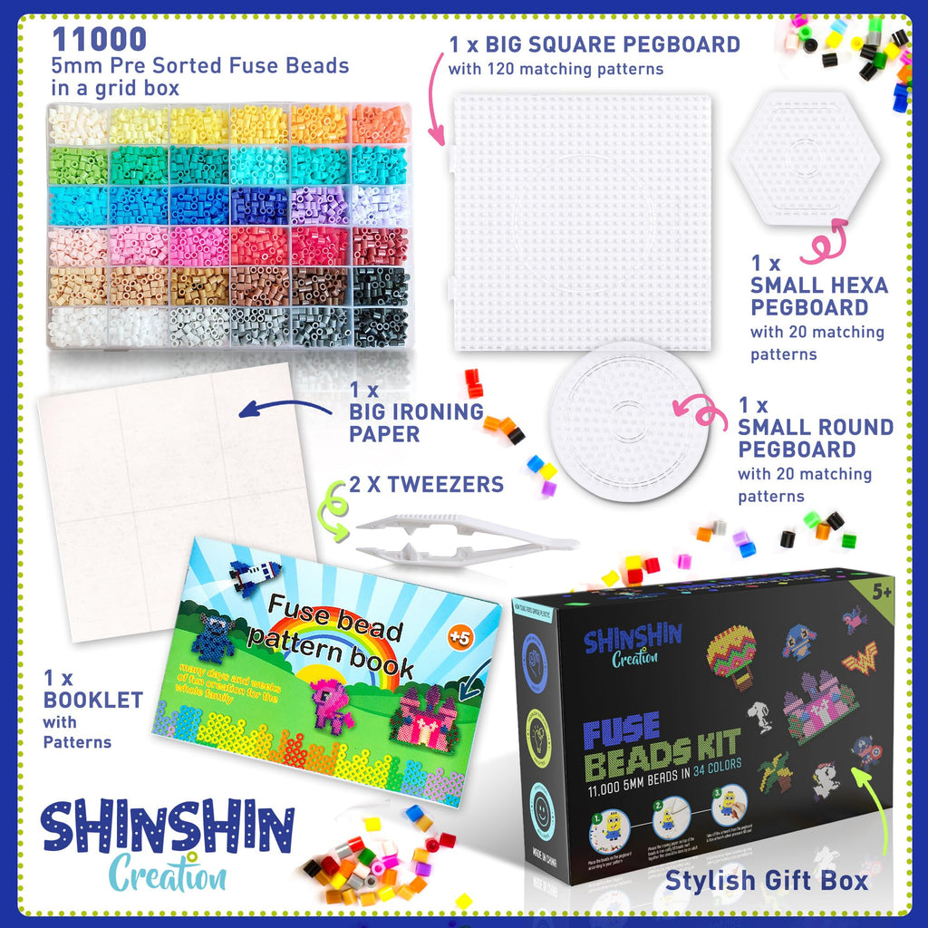 24,000 Mini Fuse Beads Kit - Tiny 2.6mm, 48 Colors, 5 Pegboards, Pixel Art