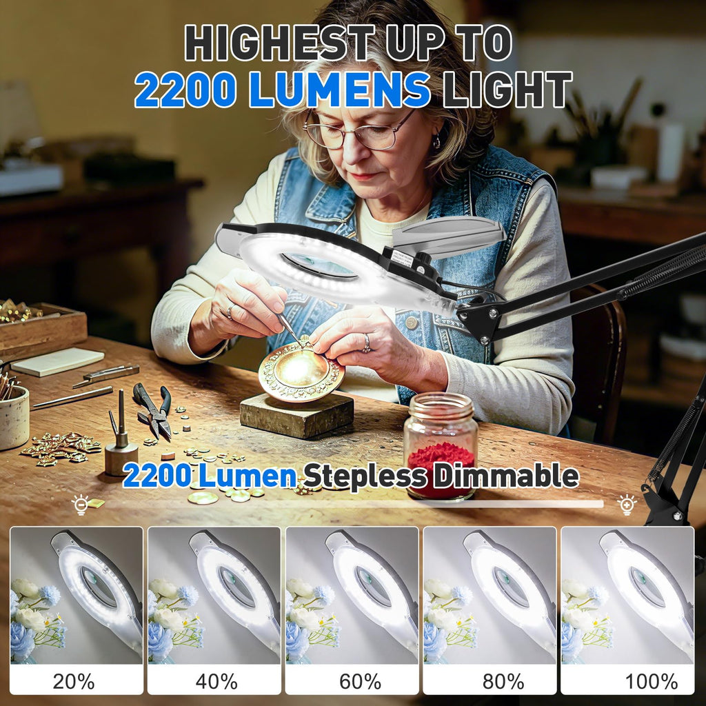 KIRKAS LED Magnifying Lamp with Clamp, 2,200 Lumens Dimmable 28in 12X