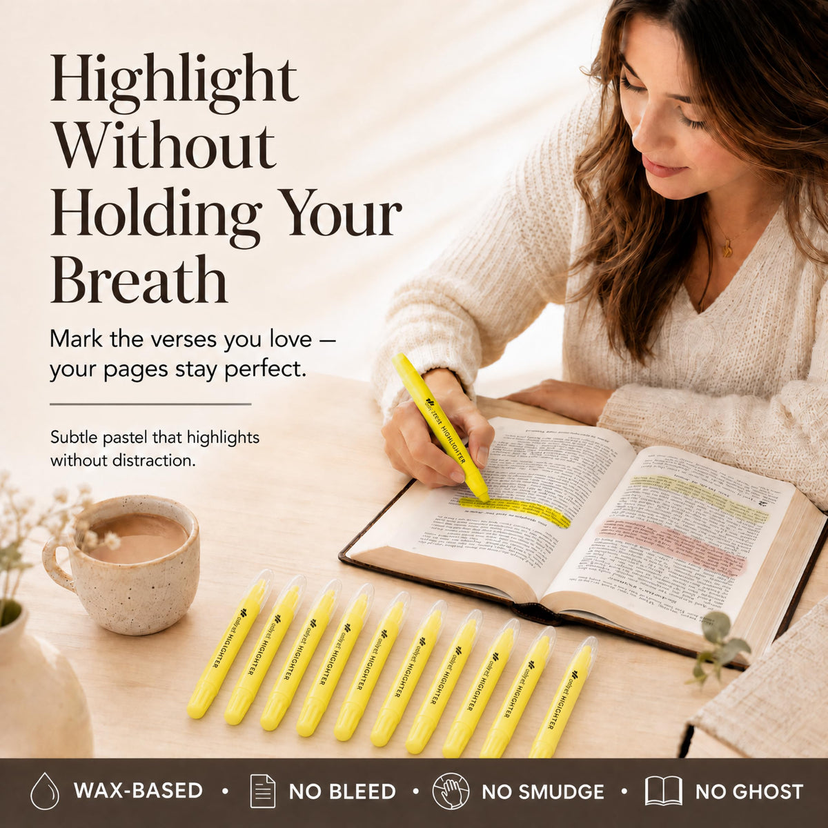 10 Pack Bible Safe Highlighters - Pastel Color, Wax Highlighters