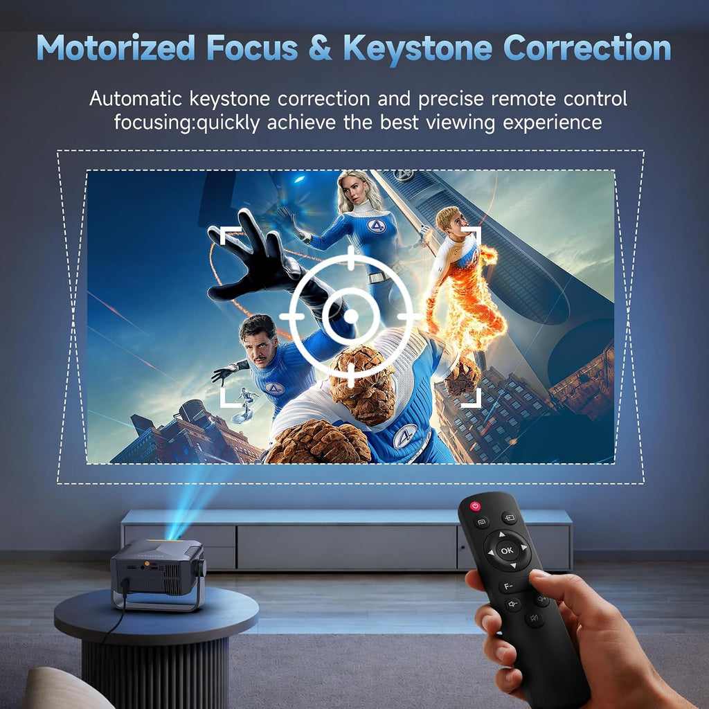 Projector with WiFi and Bluetooth, Auto Keystone, Remote, Focus HDMI USB Compatible with iOS/Android Phone, Laptop, TV Stick, PS5, Home Theater (Black-Yellow)
