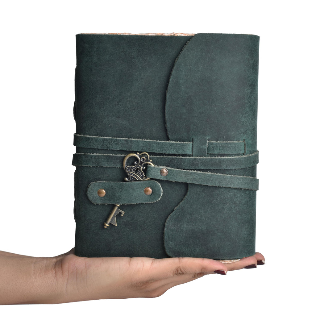 LEATHER VILLAGE Vintage Leather Journal Key Lock, Teal 6x4.