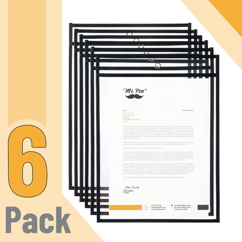 Mr. Pen- Reusable Dry Erase Pocket Sleeves, 10" x 14", 6 Pack, Colorful