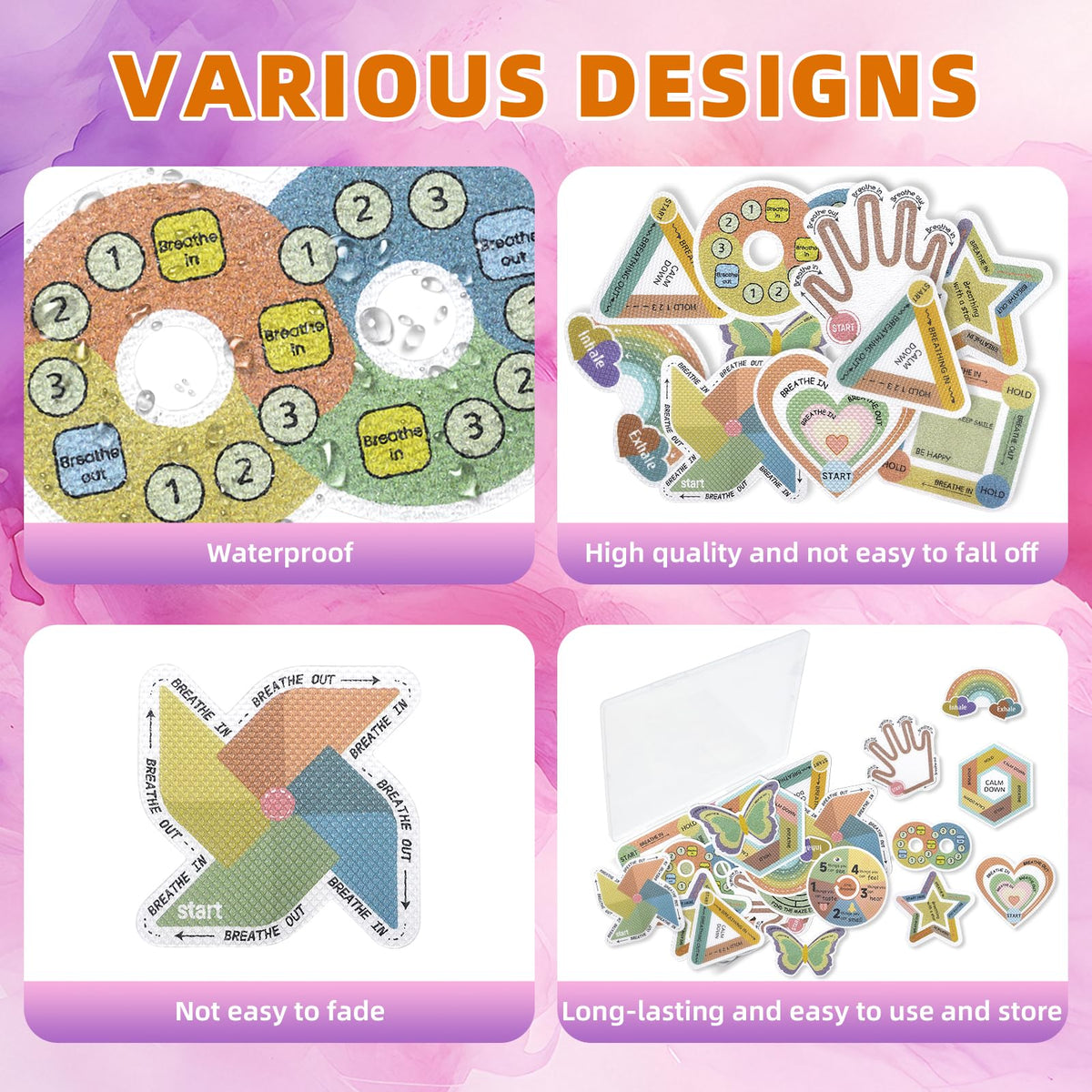 108 Pieces Sensory Stickers - 2 Textured Surface Sensory Stickers with Storage Box - Fidget Strips for Adults, and ADHD - Anxiety Relief Mindfulness Stickers for Office Desk