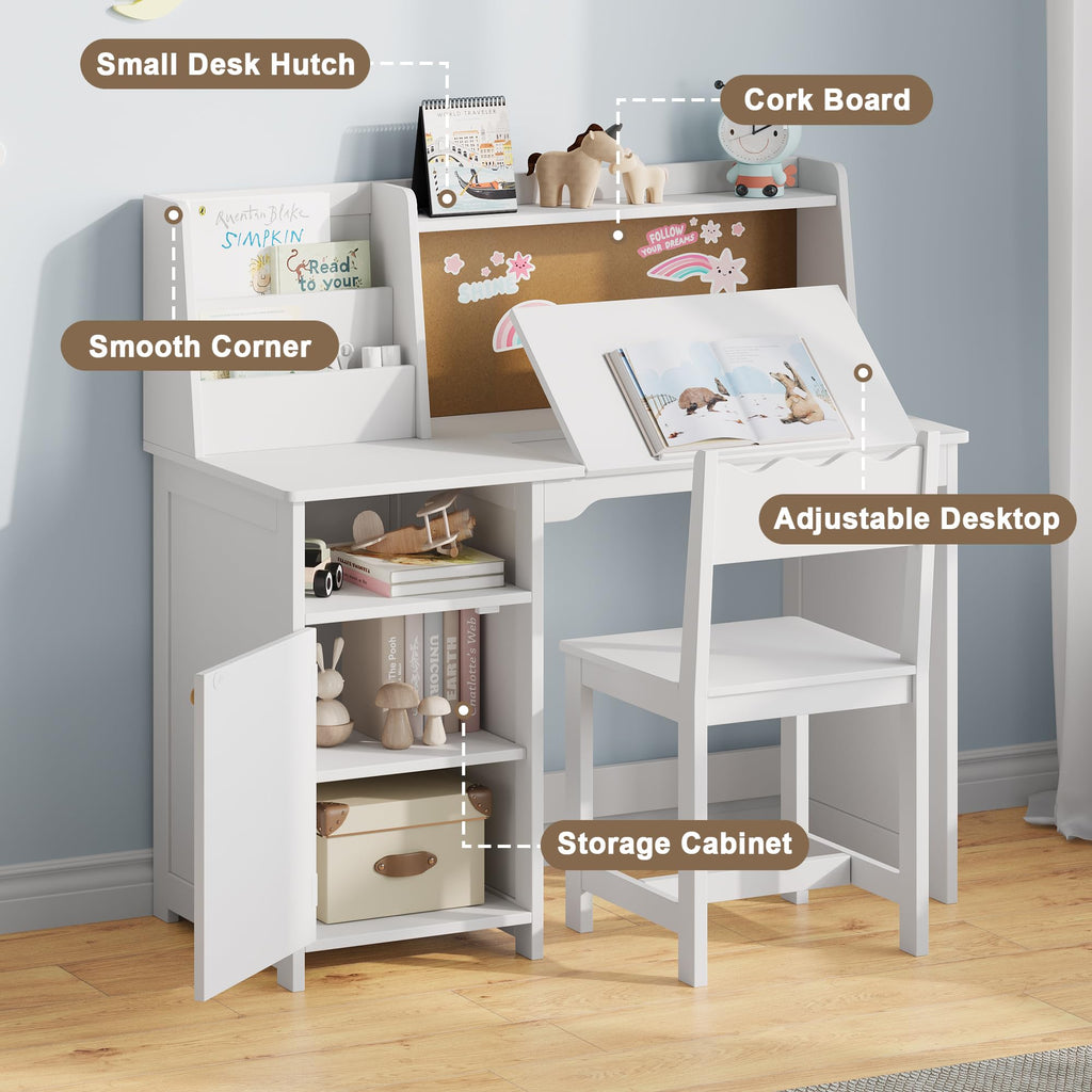 Treocho Kids Study Desk and Chair Set with Tiltable Desktop for 3-8 Years