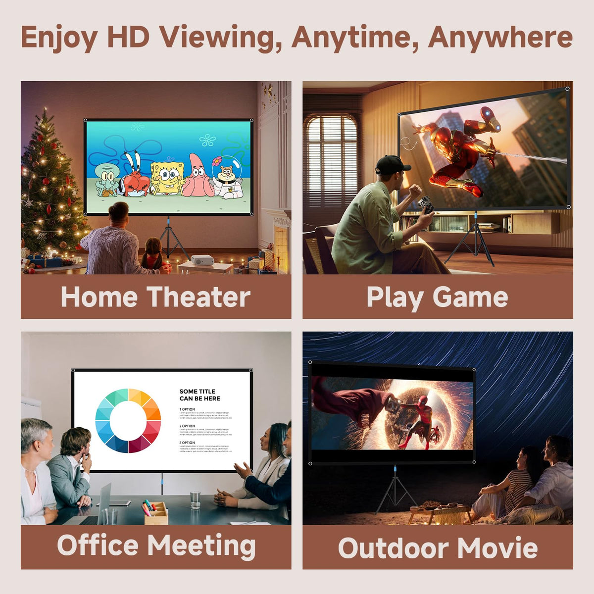 Projector Screen with Stand, 80 Inch Portable Projector Screen Outdoor Indoor, 1.2 Gain Fiberglass Projection Screen, 16:9 Outdoor Movie PVC Screen with Carrying Bag for Movie Night(White Screen)