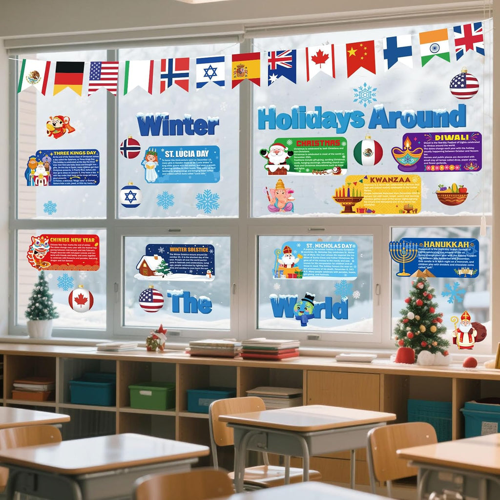 Funrous 71 Pcs Winter Bulletin Board Set Holidays Around The World
