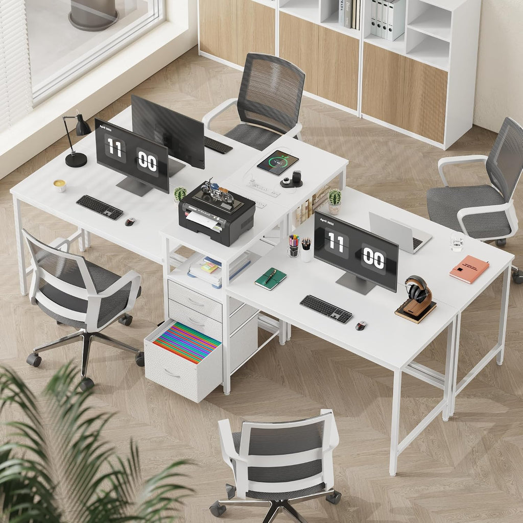 GYIIYUO 93'' Two Person Desk with Charging Station, Long Desk with 3 Drawer